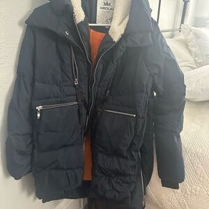 OLAY Men's Navy Puffer Jacket with Orange Lining